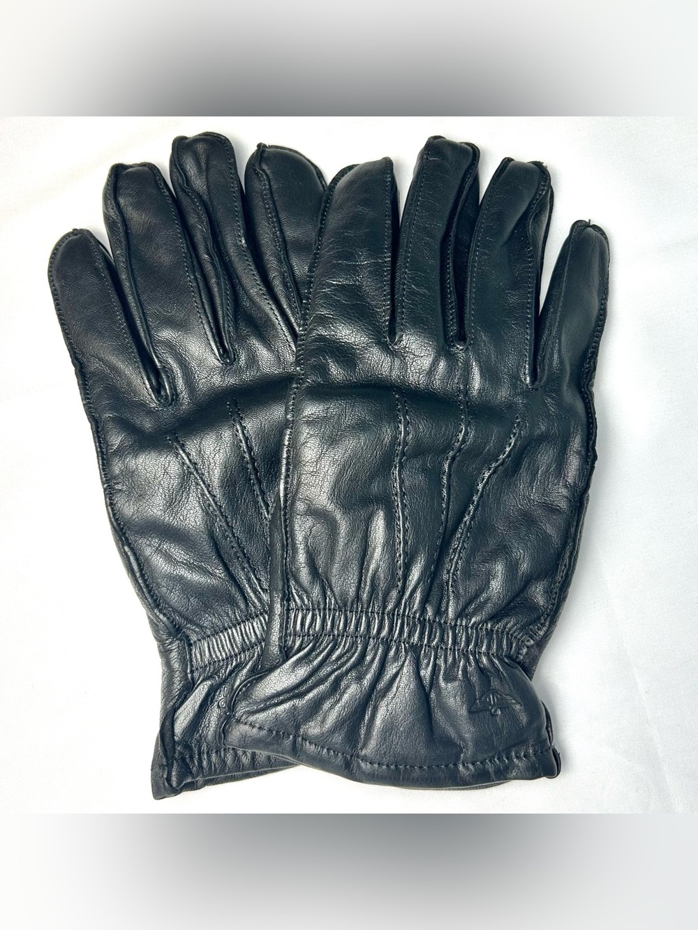 Dockers Black Leather Elastic-Cuff Gloves